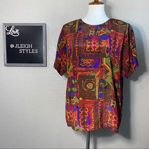 Vintage 90’s Bright Brown Print Dolman Sleeve Top